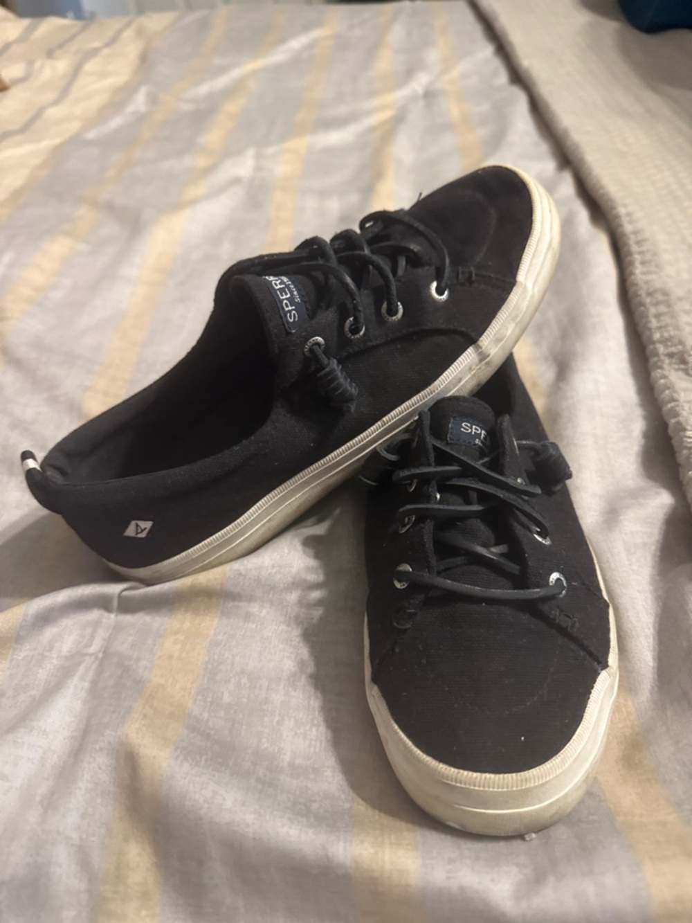 Sperry womens Black Low-Top Canvas Sneakers with White Sole